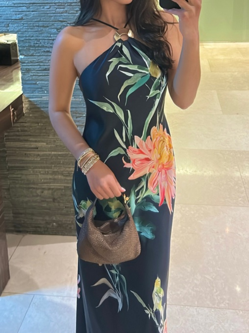 Anthropologie Halter Slip Floral Midi Dress